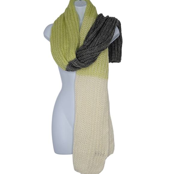 Topshop Chunky Knit Long Scarf Lime Green White and Gray - Picture 9 of 9